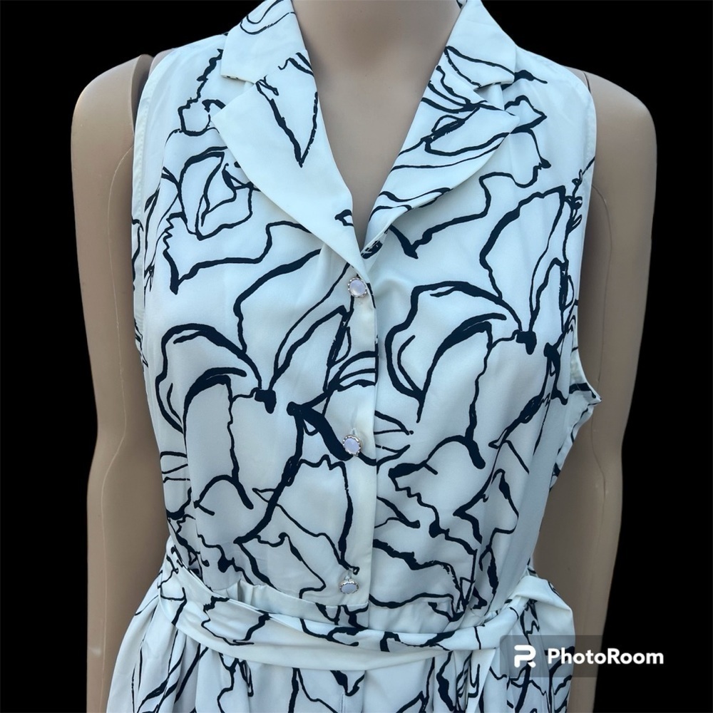 Poetic Bloom White Black Floral Shirt Button Down Dress - Picture 8 of 13